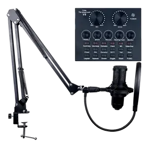 Condenser Microphone Streaming Kit w/ V8 Live Sound Card, Boom Arm, and Pop Filter.
