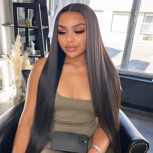 38 Inch Long Straight T Part Lace Front Bling Hair Wigs for Women Gorgeous Fluffy Synthetic Heat Resistant Fiber Wigs Pre Plucked Hairline for Party Daily Use