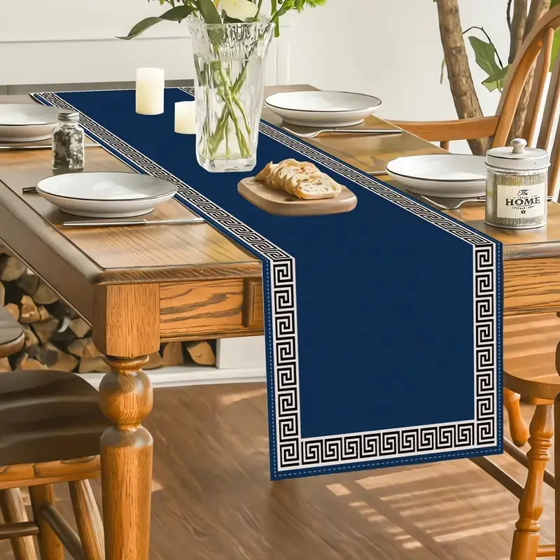 1 piece/4 piece/6 piece/5 piece set/7 piece set, geometric Greek pattern design table flag and Kitchen Decorative placemat, suitable for dining tables, navy blue washable table mat, kitchen and dining table decoration