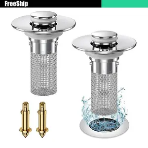 Bathroom Sink Drain Stopper-PopUp Drain with Stainless Steel Filter Basket Hair Catcher, Universal Replacement for 1.1-1.45 Inch Sinks
