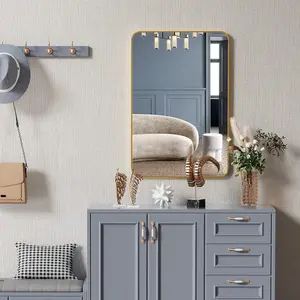 24x36 Inch Simple Gold Metal Framed Rectangular Bathroom Mirror W2203P183175 Wall Decorative for Living Room Made of Aluminium