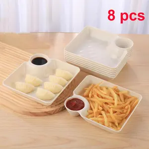8-Piece Plastic Dumpling Plate Set with Sauce Compartments, Salad Plate, Snack and Sushi Appetizer Plate, Tortilla Dip Plate, Fruit Plate, Suitable for Parties and Picnics, Party Plates, Kitchenware.