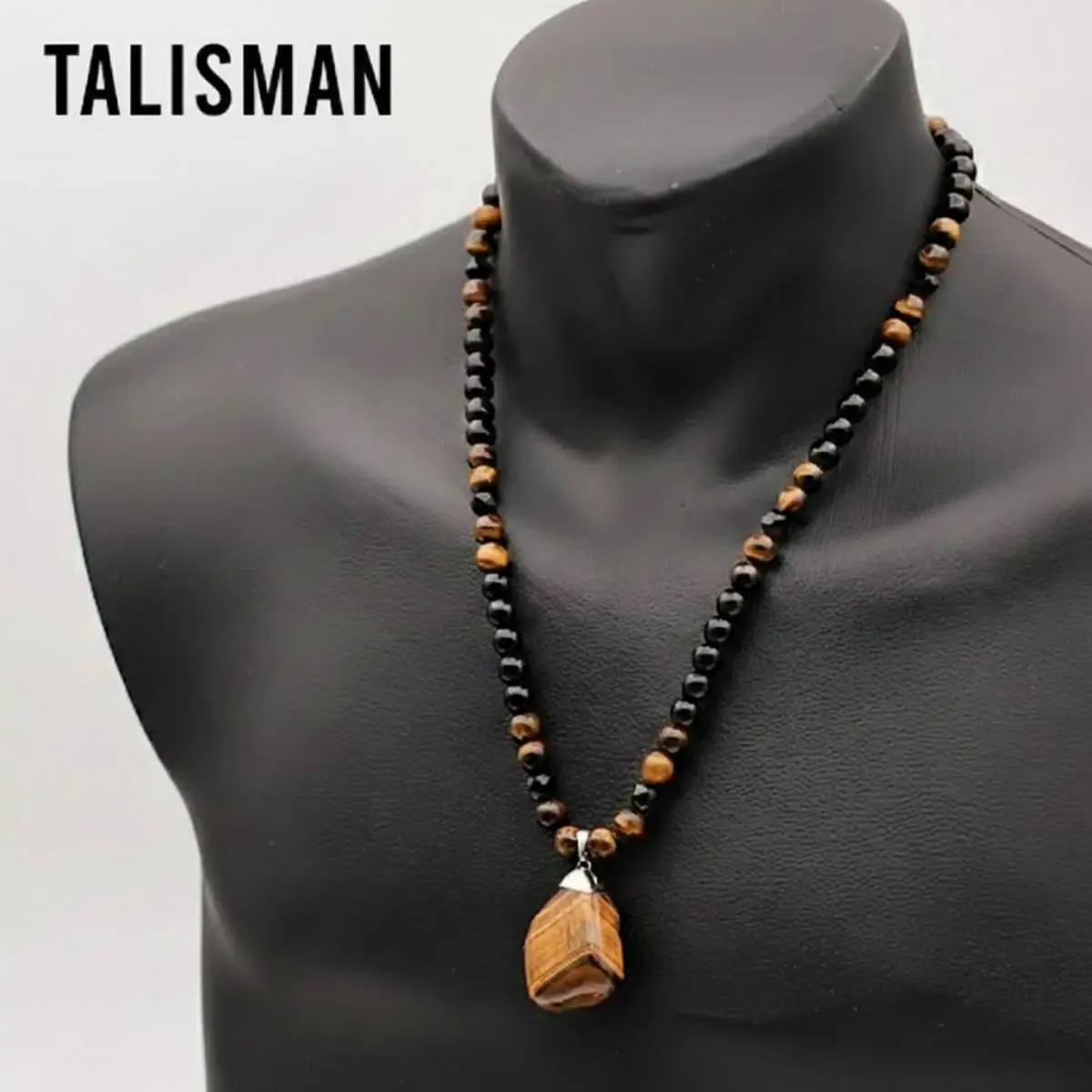 Unity Stone Talisman Necklace with Tiger's Eye & Black Obsidian, Vintage Unisex Spiritual Jewelry with Unique Beads, Meaningful Gifts for Confidence & Clarity, Pendant Design, Natural Healing Crystal, Daily Wear, Gemstone, Mixed Stones, Casual, Emotional,