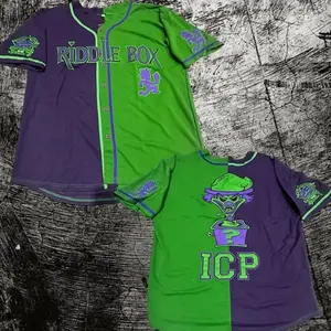 Split Colors Riddle Box Baseball Jersey, ICP Juggalo Baseball Jersey Shirt – Unisex Button-Up Sports Style, Lightweight & Breathable, Sizes S–5XL (Check Size Chart in Product Details)