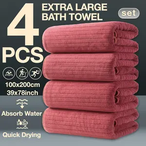 4-Piece Oversized Bath Towel Set, Large Bath Towels, 100x200cm High-Quality Classic Striped Design, Multi-Color Options, Super Absorbent & Quick-Dry