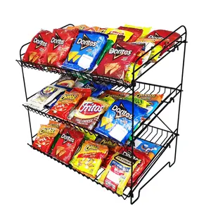FixtureDisplays® 24" Wide X 14.9" Deep X 23.2" Tall 3-Open-Shelf Wire Rack for Countertop Chips Snack Book Display Organizer Concession Theatre Kitchen Pantry Stand Black 19396NEW-NF