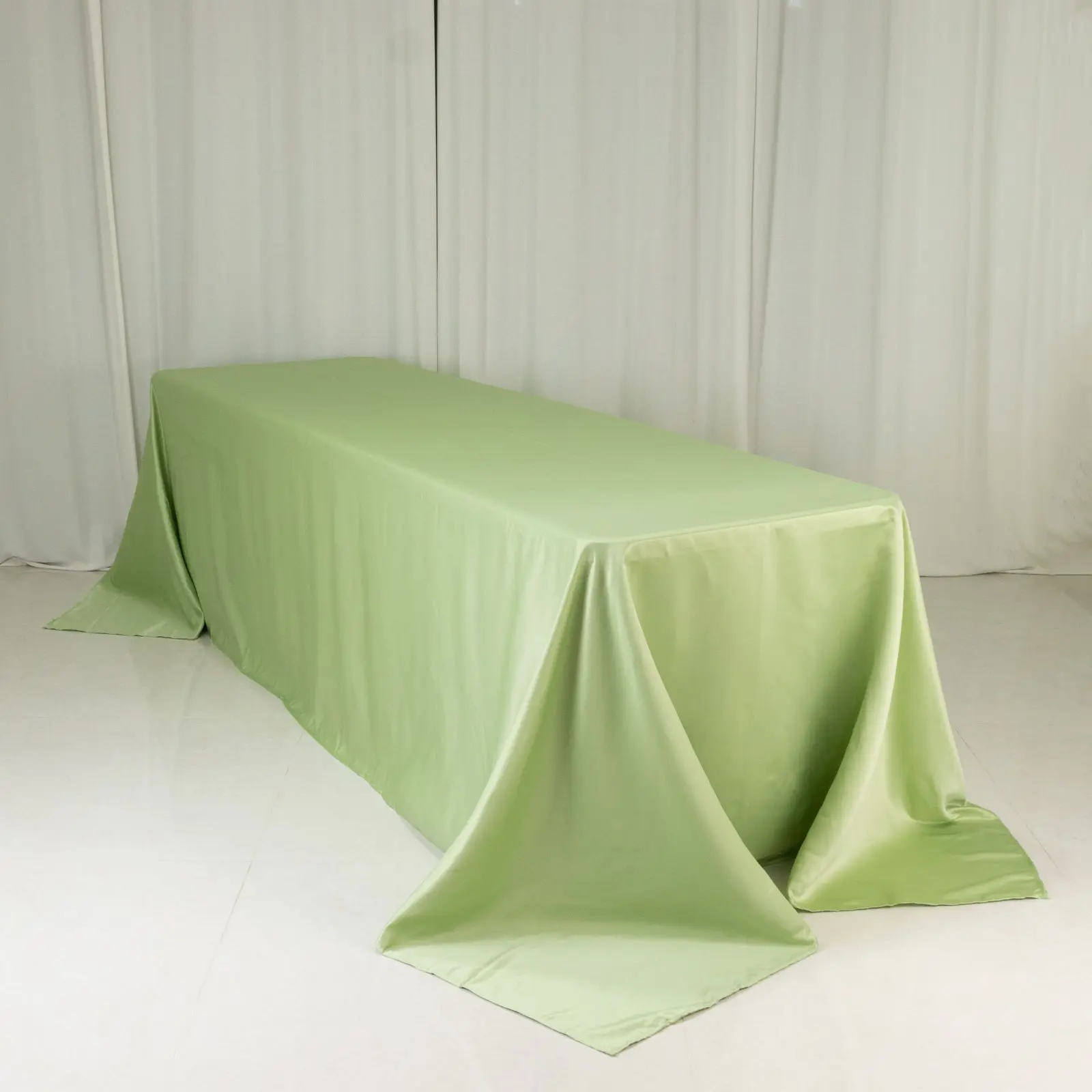 Lamour Satin Rectangle Tablecloth - 90"x156" Sage Green Decorative Backdrop, Smooth Texture, Seamless Edge, Soft Sheen, Machine Washable for Wedding, Anniversary Events, All Seasons (Low-Heat Tumble Dry)