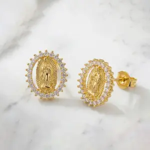 Styles Classic Virgin Mary Stud Earrings For Women Hypoallergenic Cubic Zirconia Jewelry Gift Trendy Jewelry Fashion Festival Party