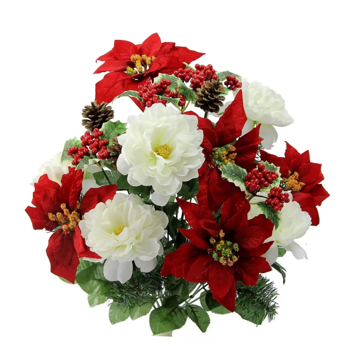 Admired By Nature GPB6816-RD-CM 18-Stem PVC Faux Velvet Poinsettia Christmas Flower Bush, 22" H x 14" W x 7" D, Table Decor, Home Accent Centerpiece, Holiday Gift Option