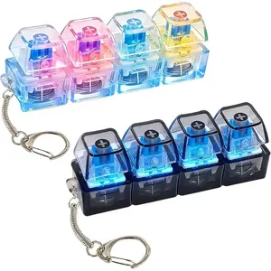 2 Pcs Keyboard Fidget Toy, Keyboard Fidget Keychain 4-in-1 Keyboard Decompression Button Finger Clicker Toys, Button Stress Relief Fidget Gifts to Relief Stress (Transparent color/Black)