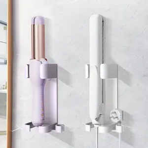 Hair Curler Storage Rack, Wall Mounted Hair Straightener Holder, Durable Plastic Storage Rack for Bathroom Accessories