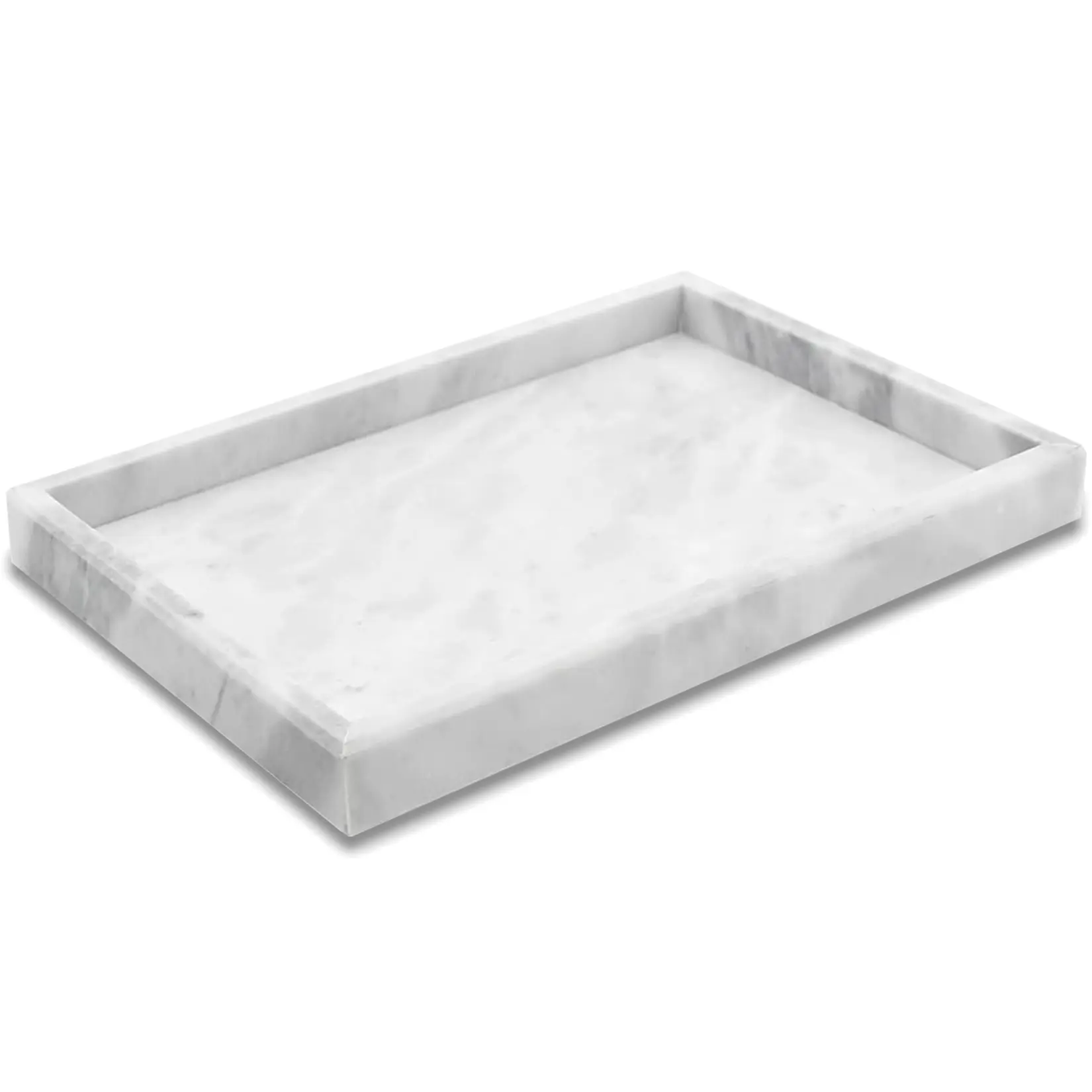 Classic Natural Calacatta White Marble Tray, 12x8 in Stone Vanity Tray for Bathroom Counter, Non-Ceramic Non-Resin Home Organizer for Perfume & Jewelry Decor