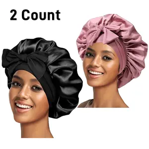 Buy 1 Get 1 Free Satin Silk Bonnet for Sleeping, Double Layer Sleep Cap with Elastic Tie Band, Night Cap for Women with Curly Hair, Heatless Styling Tool for Silky Haircare