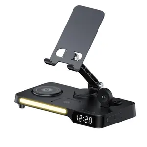 7-in-1 Wireless Charging Stand for Tablets & Phones: Foldable, Portable Desktop Charger with Digital Clock for iPhone, iPad, Samsung, Android - Adjustable Wireless Charging Station