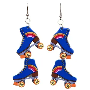 70s Retro Roller Derby Blue Groovy Skate Earrings