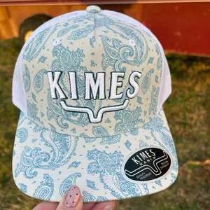 Kimes Ranch Bellevue Hat - Blue Paisley Design with White Mesh Back Adjustable Snapback Cap Quality Headwear
