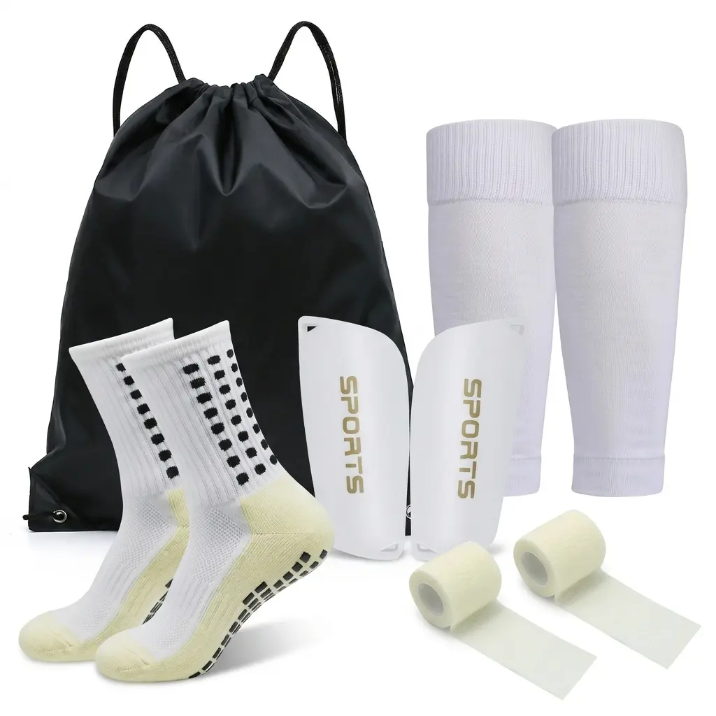 Lpxpass Adult 5-Piece Football Protective Kit - Polyester Carry Bag, Shin Guards, Socks, All Gear in 1 Bag for Injury Prevention, Training & Matches