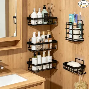 5 Pack Adhesive Shower Caddy - Mother's Day Gift | Rustproof Stainless Steel No Drill Bathroom Organizer Renter Friendly Wall Shelf for Shampoo #tiktokshopmothersday #mothersdaygift #bathroomorganization