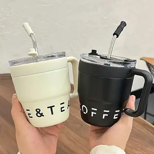 16oz/480ml Insulated Stainless Steel Coffee with Straw & Lid - Double-Wall Vacuum, BPA-Free Reusable Mug, Cup Suitable for Hot/ Drinks, Camping, Office, Home - Perfect Gift for Christmas, Graduation, Halloween, Thanksgiv