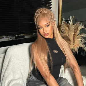 Toned Blonde Ash Straight Human Hair Wig Ash Blonde 13X4 Lace Front Transparent Lace Wigs Dark Ash Blonde Milk Tea Highlights Straight Lace Frontal Wig Human Hair Pre Plucked 180% Density Pre plucked With Baby Hair