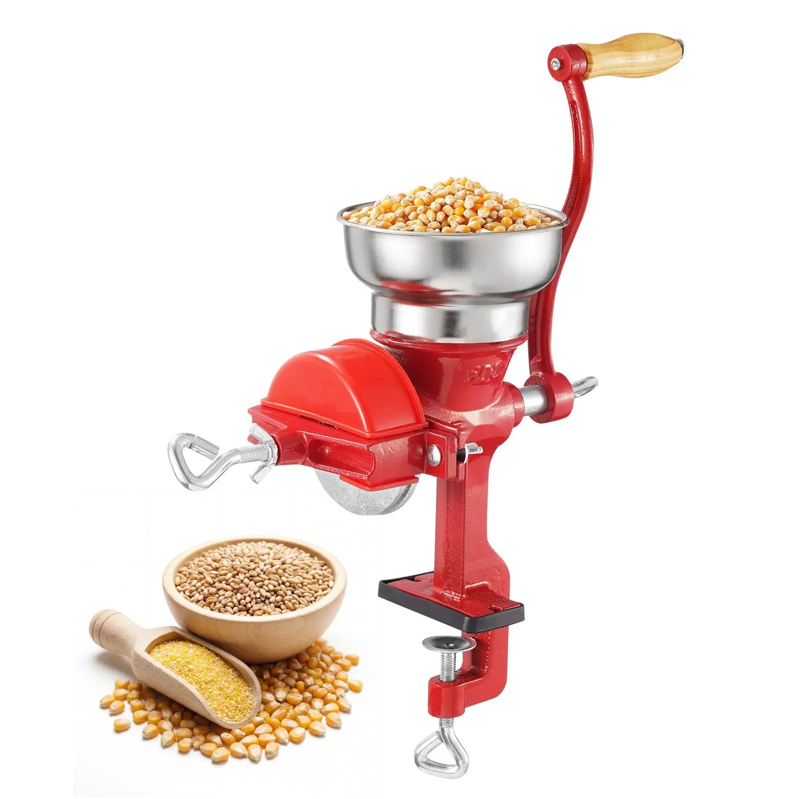 Manual Grain Mill With Hand Crank, Low Hopper, Heavy-Duty Cast-Iron Wheat Grinder, Stable Table Clamp And Dust Cover For Grains, Spices, Coffee Beans, Nuts, Corn Milling And Grinding For Home Kitchen