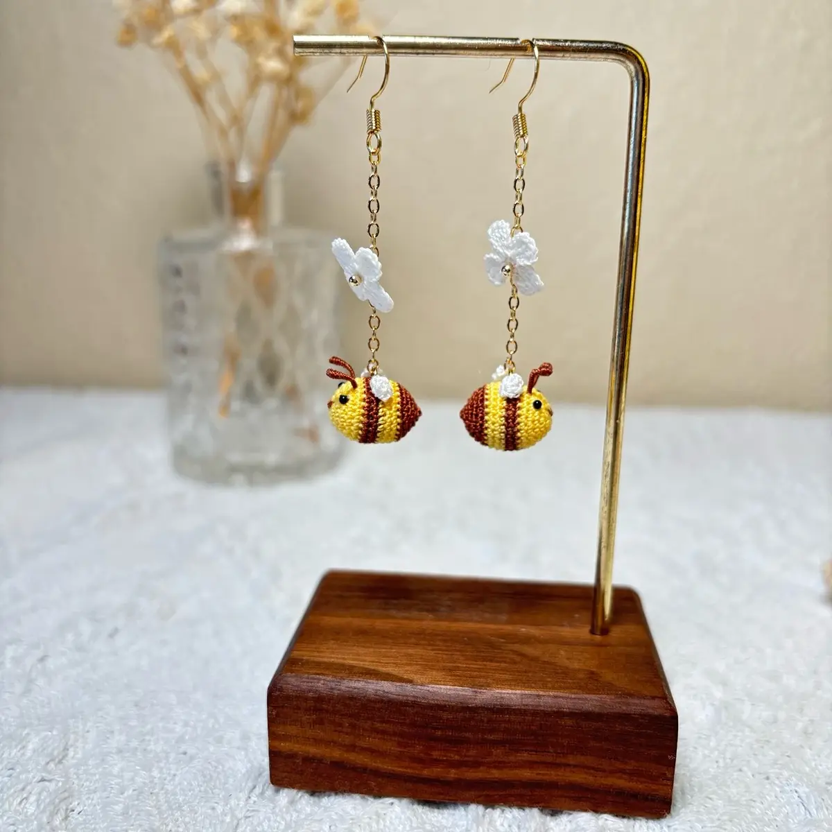 Handmade Microcrochet Bumble Bee Earrings