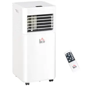 HOMCOM 8000 BTU Mobile Portable Air Conditioner for Rooms Up to 344 Sq.Ft., 4-in-1 AC Unit with Cooling, Dehumidifier, Fan, Sleep Mode, Remote, 24H Timer, LED Display, Window Installation Kit, White