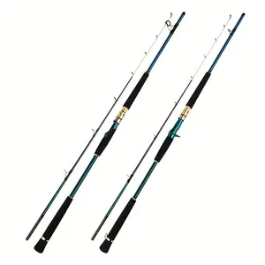 [W] Heavy-Duty 50T Carbon Fiber Saltwater Fishing Rod - 7'6" Lightweight offshore casting pole with Fuji Alconite Guides, Medium-Hard (MH) action, 2pcs Travel Design Fishing Pole, Corrosion-Resistant for Kayak, Surf, Boat, Bottom Fishing