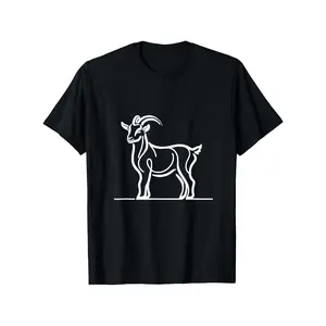 Simple Line Art Nigerian Dwarf Goat T-Shirt, Unisex Casual Round Neck Outdoor Short Sleeved T Shirt, 100% Cotton, Sizes S-XXXL