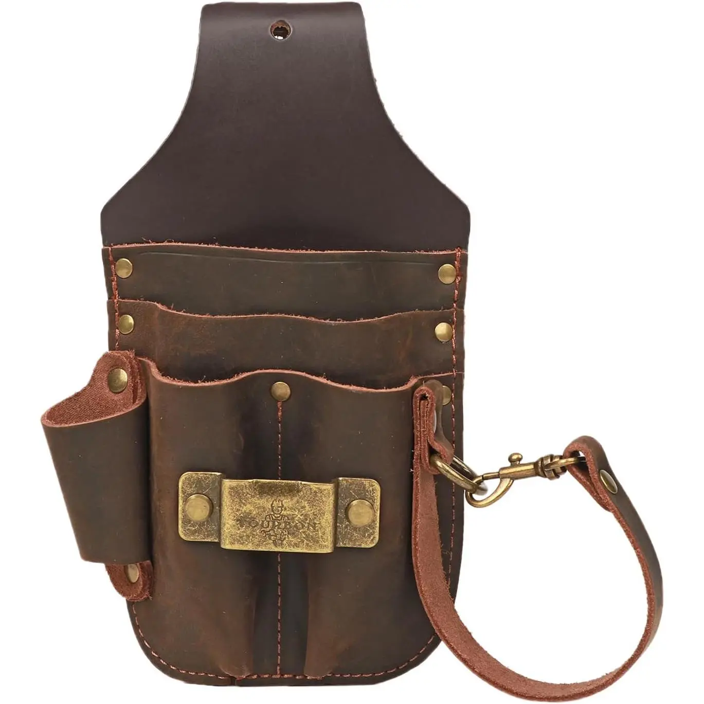 Tourbon Leather Electrician Holster Tape Thong 3 Inch Tunnel Loop Multipurpose Maintenance Tool Pouch 5 Pockets with Tape Holder for Belt