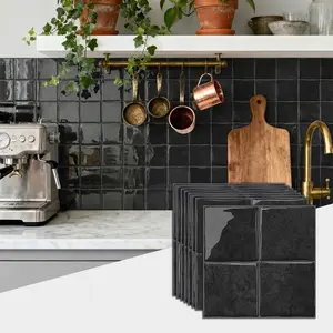 20/24 pieces black self-adhesive decorative wall tiles, classic black square tiles sticker - marble for kitchen, balcony, sink, bathroom, dining - 6x6 inches