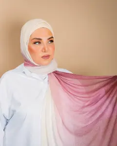 Cashmere KW Ombre Hijab Soft Pink - Thin Stretchy Material 180x70cm Turban Shawl with Metallic Shiny Thread Casual Wear