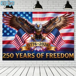 2D Flat, 1pc 250th Anniversary Banner Tapestry - Golden Bald Eagle & Flags Horizontal Wall Hanging Suitable for Decor, Patriotic Decoration for 250 Years Celebration, Commemorative Gift for Historical Events, 2D Flat