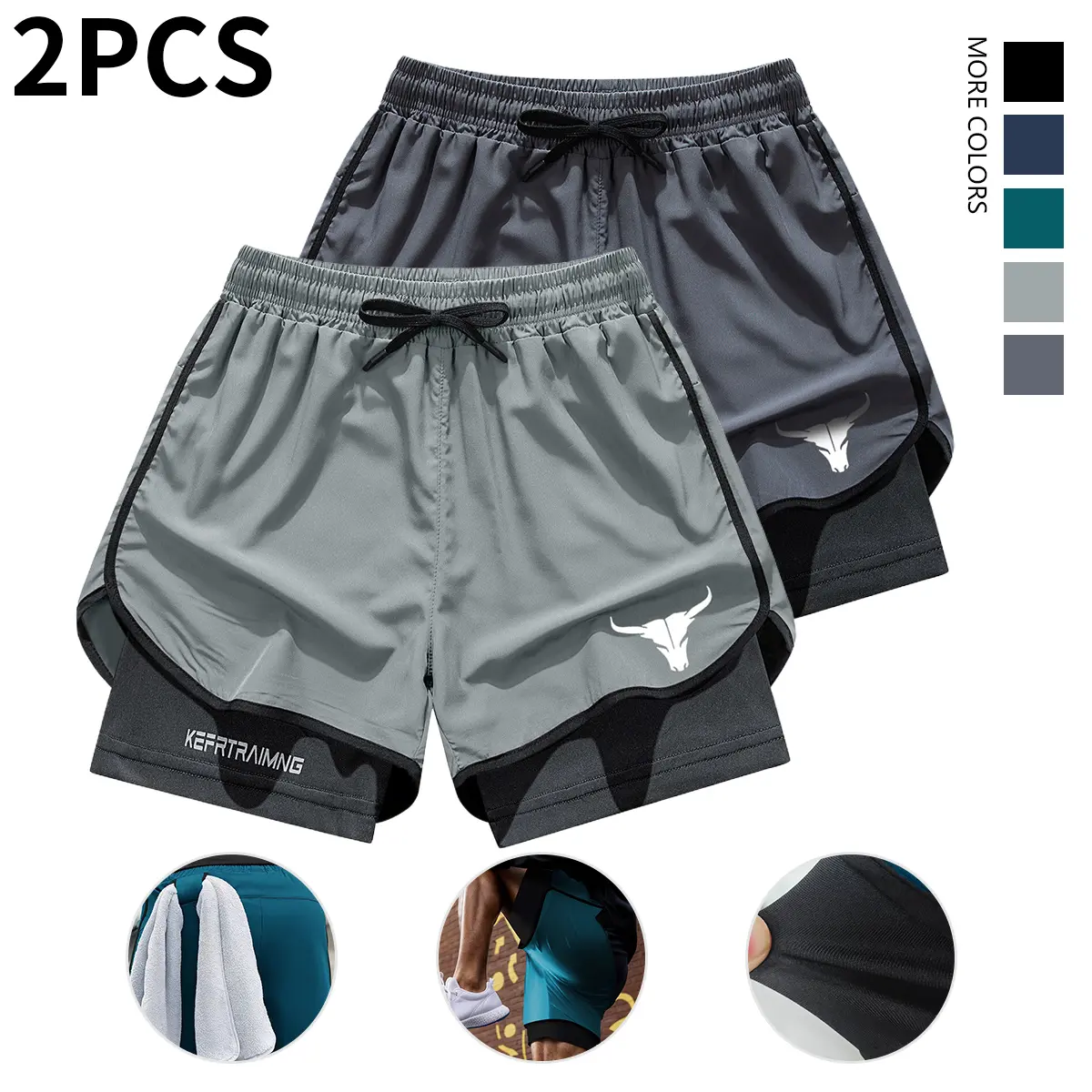 Men's Dual-Layer Athletic Bottoms - Spring/Summer Breathable Quick-Dry Shorts, 2PCS for Gym, Beach Running, Mensfashion Casual Wear