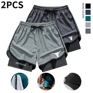 Men's Double-Layer Spring/Summer Sports Breathable Gym & Beach Quick-Dry Running Outdoor Casual Basketball 2PCS