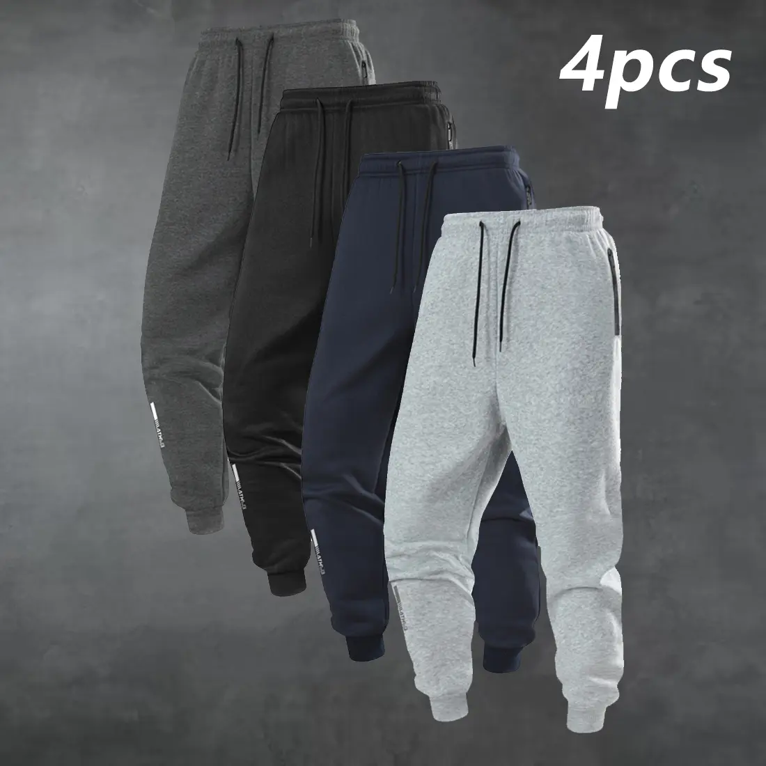 Men’s solid-color knit athletic pants with zippered pockets, suitable for outdoor jogging and fitness training; straight-leg design, casual, comfortable, and breathable.