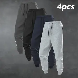 Men's Solid Color Knit Zipper Pocket Sports Pants Pack for Outdoor Jogging Gym Workouts High Waisted Straight Leg Joggers Casual Comfy Sporty Breathable