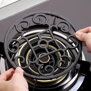 1-Piece non-slip durable pot mat for cast iron gas cooker - 8-slot design with decorative swirl pattern, suitable for most stoves, decorative kitchen accessories for cooking safety (non-direct food contact), stove top protector, non-slip base, Home