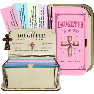 150 Prayer Cards Bible Verse Box Set for Daughter | Wooden Relaxing Gift Box with Inspirational Scriptures, Religious Party Favors, Ideal Gift for Mother'S Day, Easter, Thanksgiving, New Year