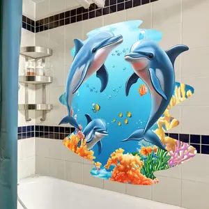 Dolphin Pattern Wall Sticker, 4 Counts/set Self Adhesive Wall Decal, Decorative Sticker for Home Bathroom Living Room Bedroom, Ornaments