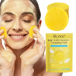 Ikzee 60 PCS Kojic Acid Turmeric Cleansing Pads for Cleansing and Exfoliating, Turmeric Cleansing Pads for Face and Body Skincare