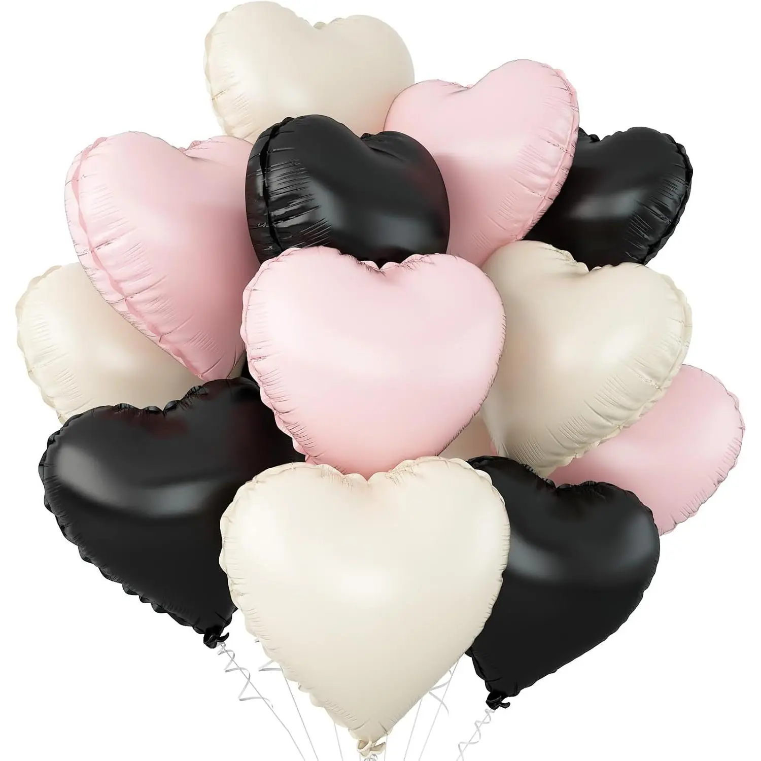 12Pcs 18in Auto-Sealed Helium-Fill Heart-Shaped Aluminum Foil Balloons - Blush Pink, Light Pink, Black, White Polyester Film Decor for Birthday, Baby Shower (Photo-Worthy)