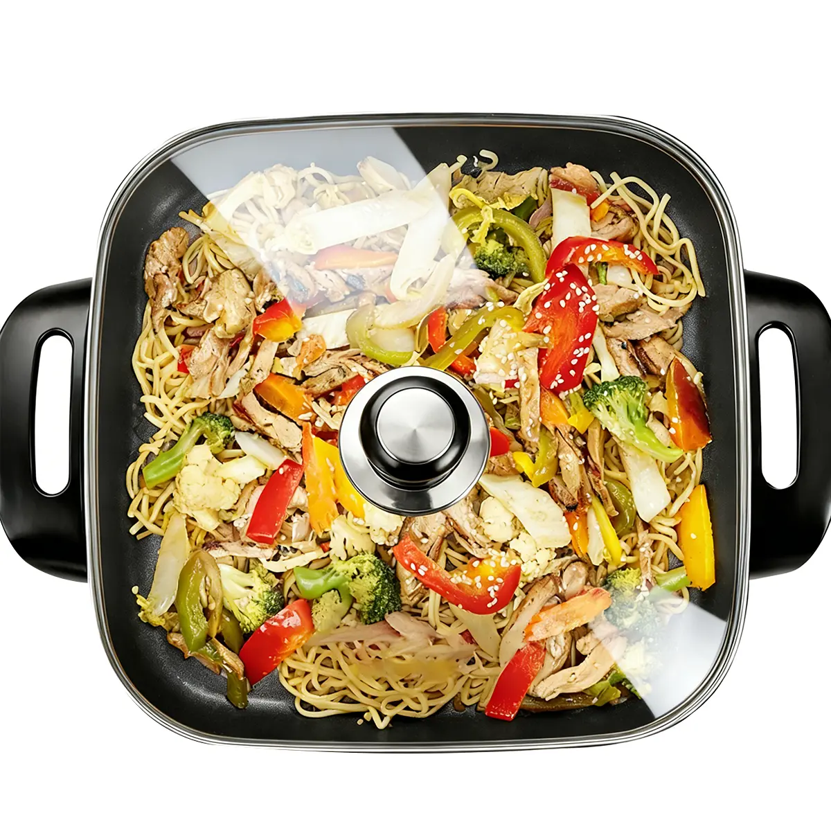 12-inch Multifunction Pot Electric Frying Pan - 1500W Adjustable Temperature Nonstick Electric Skillet, Heat Resistant Handle, Portable Black Comal, Kitchen Appliances, Household Appliances