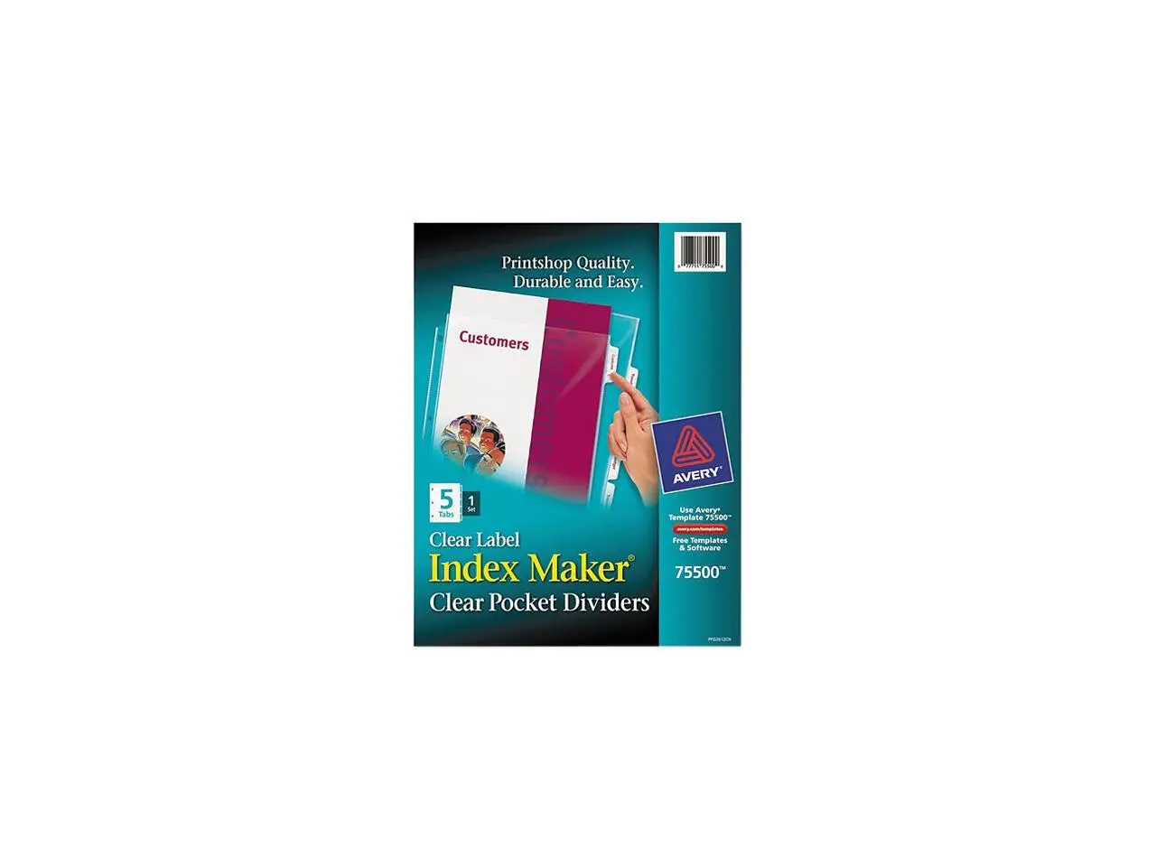 Avery 75500 Index Maker Clear Label Three-Hole Punch View Dividers, Letter, 5/Set