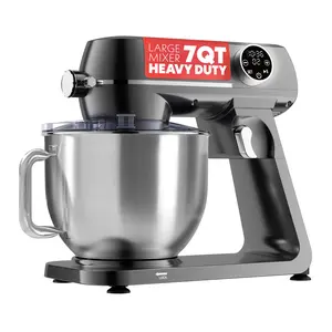 Gourmia Digital Stand Mixer 7 QT Tilt-Head Kitchen Mixer with LED Timer 10 Speeds Stainless Steel Bowl Attachments Included 600W Silver Heavy Duty Large Batch