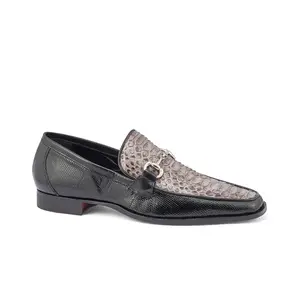 Mauri Priest in Black / Medium Grey Mens Exotic Iguana / Python Men's Shoes Horsebit Loafers
