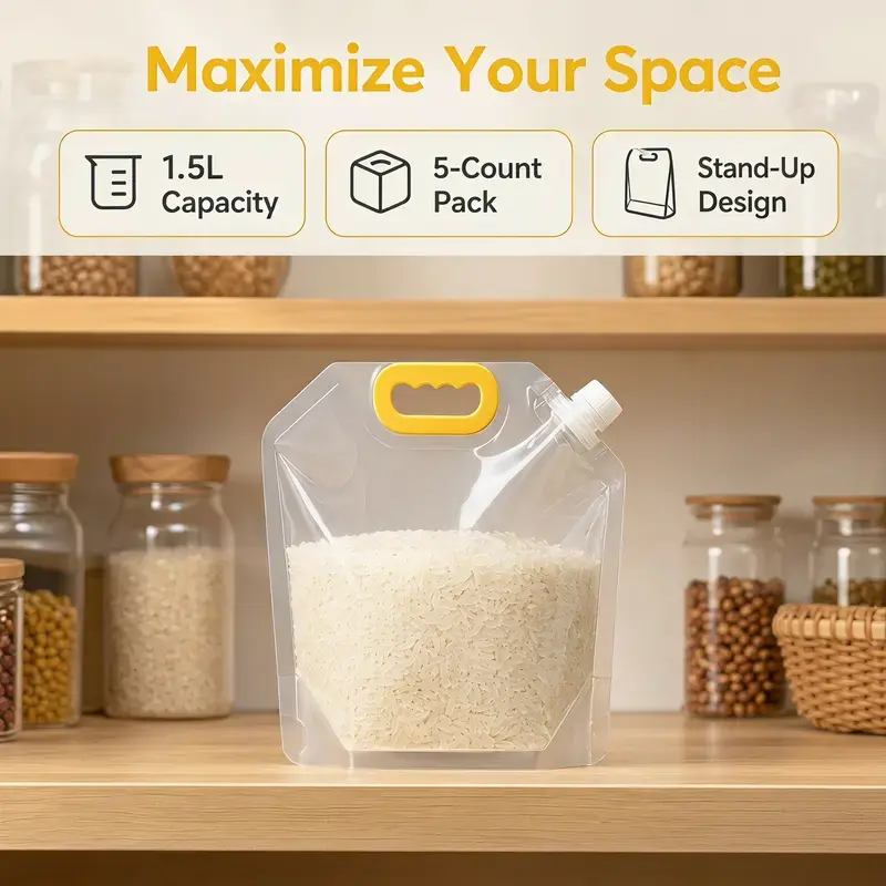 5PCS Reusable Airtight Leakproof Food Storage Bags, Eco-Friendly Liquid-Safe Home Organizer  Kitchen