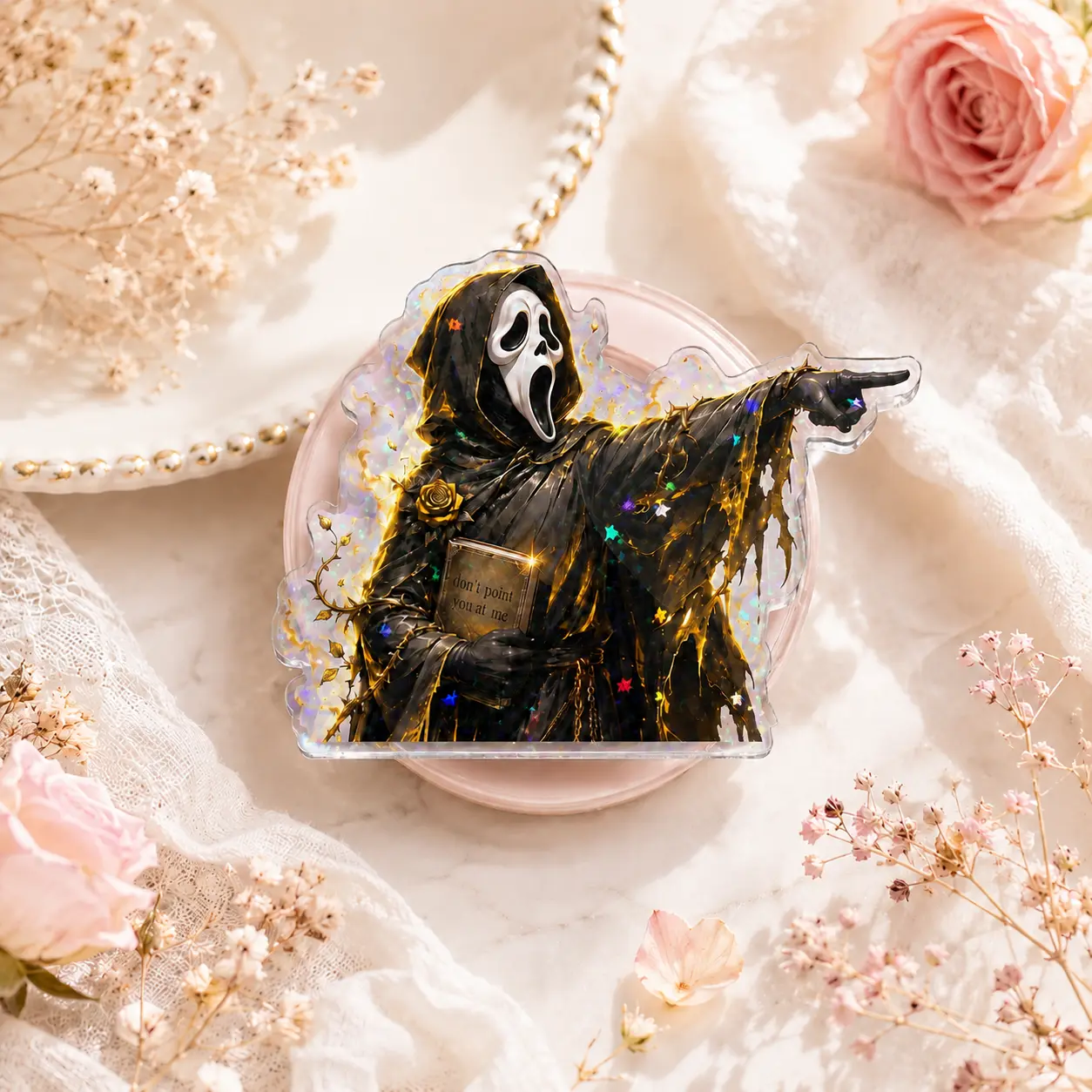 Hologram Acrylic Phone Grip, 2D Funny Spooky Character Phone Stand, Aesthetic Collapsible Mobile Holder