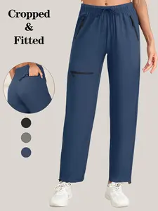 Women's Joggers, Woven Multi-Pocket Zipper Workwear Long Pants, Quick-Dry Breathable High-Waisted Drawstring Outdoor Training Yoga Pants