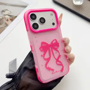 Girls' Bow-Accented Cellphone Case, Transparent Lens Protection, Shockproof Cover with Screen Protector for iPhone 17 Pro Max, 16, 15, 14, 13 Pro Max Plus, Holiday Gift Mobile Phone Accessories